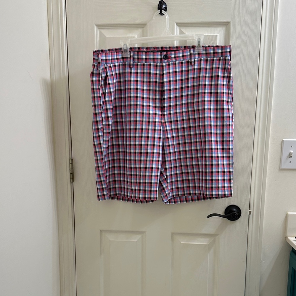 Men's Checkered Flat Front Shorts - Red and Blue